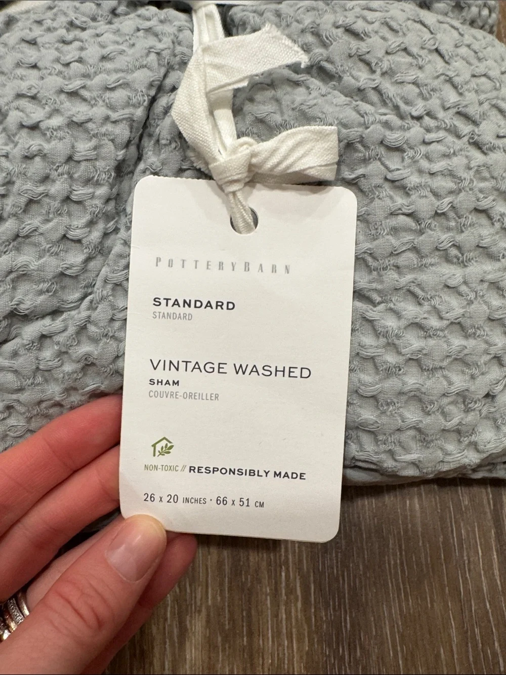 NWT, Pottery Barn- Vintage Washed sham, standard, Cloud Blue